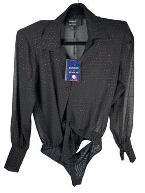 Dundas Revolve Delirium Black Red Crystal Embellished Tie Waist Bodysuit XS New